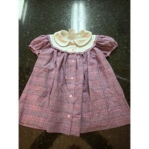 Vintage Pink Navy Plaid Polly Finders Dress Sz 4t Boutique Peter Pan Collar
